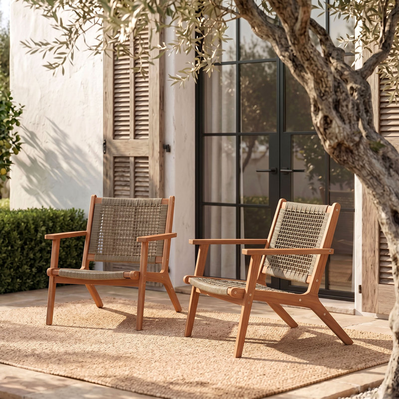 エスニックラタン George Oliver Kaetlin Acacia Outdoor Lounge Chair & Reviews | Wayfair